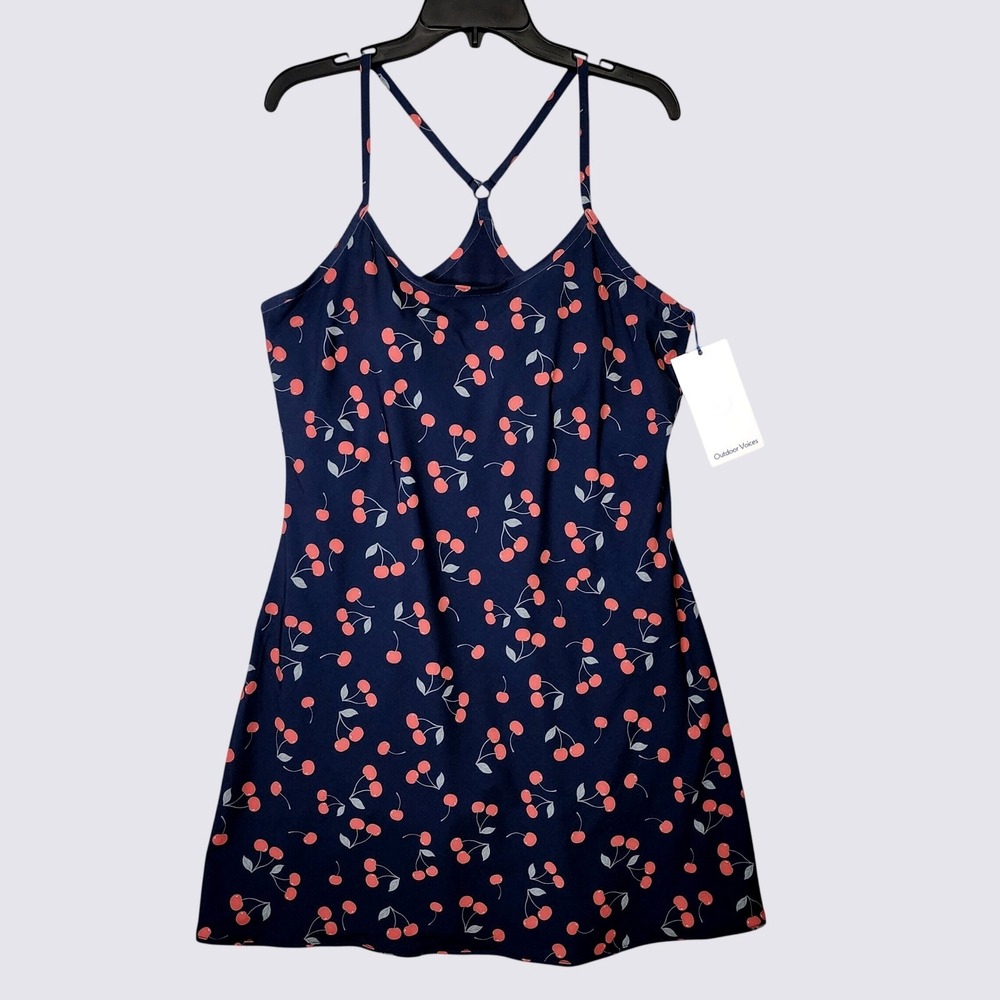 Outdoor Voices Exercise Dress Womens XL Navy Very Cherry Print Mini Active NEW